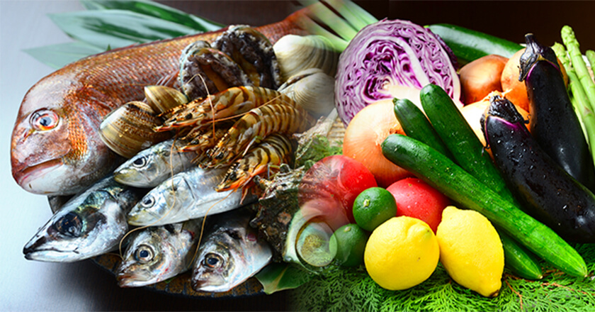 とら家グループで仕入れる魚と野菜